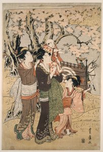 Vrouwen en kinderen kijken naar boogschieten in maart door Utagawa Toyohiro