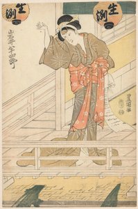 Serveerster Oritsu verstopt een brief achter haar rug door Utagawa Toyokuni (I)
