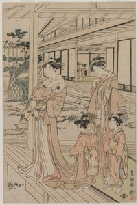 Courtisane staand op een veranda, begin 1790s