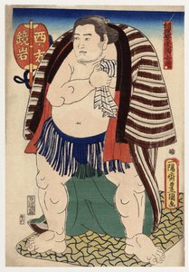 Portret van de sumoworstelaar Kagamiiwa van de westkant door Utagawa Toyokuni