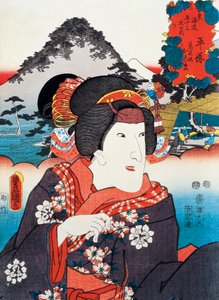 Portret van Kabuki theateractrice, ukiyo-e kunstdruk door Utagawa Toyokuni, houtsnede, Japanse beschaving, Edo periode