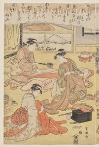 Vrouwen die kleding maken door Utagawa Toyokuni