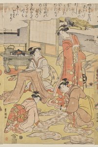 Vrouwen die kleding maken door Utagawa Toyokuni