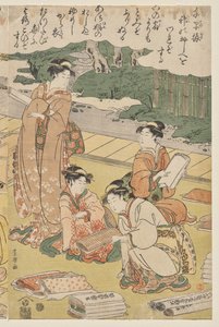 Vrouwen die kleding maken door Utagawa Toyokuni