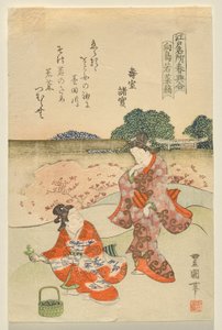 Kruiden Verzamelen bij Mukojima, uit de serie Beroemde Edo Locaties in de Lente door Utagawa Toyokuni II