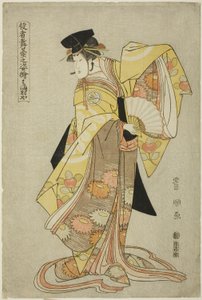Hamamuraya: Segawa Kikunojo III als Shirabyoshi Hisakata, uit de serie "Portretten van acteurs op het podium (Yakusha butai no sugata-e)" door Utagawa Toyokuni I