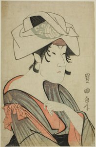 Nakayama Tomisaburo. Gekleed als een vrouw met een handdoek op haar hoofd door Utagawa Toyokuni I