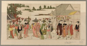 Nieuwjaarsbedevaart naar de Myohoji-tempel in Horinouchi (Horinouchi Myohoji eho mairi no zu) door Utagawa Toyokuni I