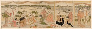 Recital op een veranda met uitzicht op de Sumida-rivier door Utagawa Toyokuni I