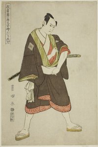 Tachibanaya: Ichikawa Yaozo III als Shimobe Hatsuhei, uit de serie "Portretten van Acteurs op het Podium (Yakusha butai no sugata-e)" door Utagawa Toyokuni I