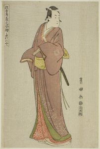 Takinoya: Ichikawa Monnosuke II als Soga no Juro, uit de serie "Portretten van acteurs op het podium (Yakusha butai no sugata-e)" door Utagawa Toyokuni I