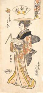 De geisha To’e als een verkoper van gedichten, uit de serie Gion Festival Costume Parade door Utagawa Toyokuni I