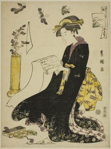 De negende maand, uit de serie "Modieuze twaalf maanden" door Utagawa Toyokuni I