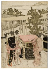 Nieuwjaarspelgrimage naar Myohoji in Horinouchi, Edo, c.1804-1810 (houtsnede op papier) door Utagawa and Toyokuni Utagawa Toyohiro