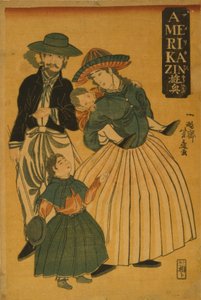 Een Amerikaanse familie op wandeling in Yokohama, 1861