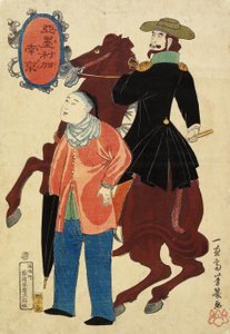 Amerikaanse Ruiter en een Chinees, januari 1861 door Utagawa Yoshiiku