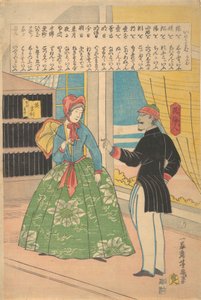 Engelse vrouw met zwarte man door Utagawa Yoshiiku