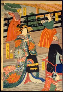 Afbeelding van een Banket van Mensen van Vijf Naties in het Gankiro Theehuis (Gokakoku gankiro ni oite sakamori no zu) door Utagawa Yoshiiku