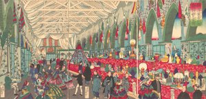 De Bloei van een Engels Handelsbedrijf in Yokohama, 9e maand, 1870 door Utagawa Yoshiiku