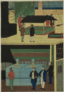 Interieur van een Amerikaanse stoomboot (Amerikakoku jokisen-chu no zu) door Utagawa Yoshikazu