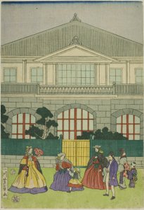 Woning van Franse Koopman in de Haven van Yokohama (Yokohama ko Furansu shokan no zu) door Utagawa Yoshikazu