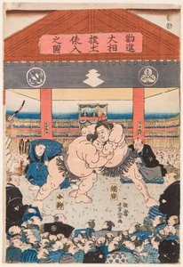 Sumo-wedstrijd tussen Koyonagi en Kaganiiva door Utagawa Yoshimune