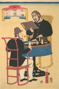 Engelsen aan het Dineren, 1e maand, 1861 door Utagawa Yoshitora