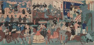 Buitenlanders die Yokohama bezoeken door Utagawa Yoshitora