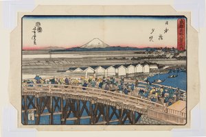Nihonbashi: Zonsondergang door Utagawa Yoshitora