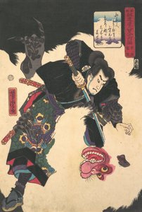 De Krijger die de Reusachtige Witte Hihi Doodt door Utagawa Yoshitora
