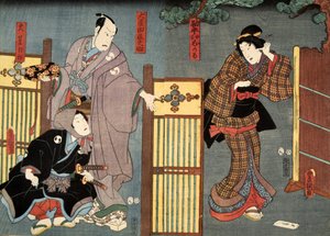 Scène uit Genji monogatari (Verhaal van Genji) door Murasaki Shibuku (geb. 978) ca. 1860 door Utagawa and Toyokuni Kuniyoshi
