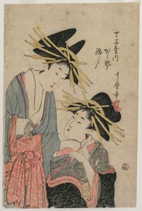 De courtisanes Karagoto en Nishikido van Chojiya, eind 1800s door Utamaro II