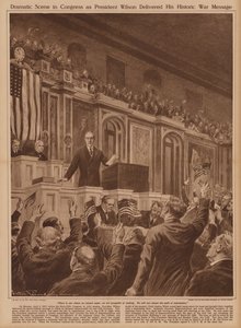 Amerikaanse president Woodrow Wilson vraagt het Congres om de oorlog aan Duitsland te verklaren