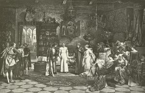 Petrarca en Laura geïntroduceerd door de keizer in Avignon (gravure)