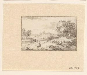 Landschap met ruiter op een zandweg door Valentijn (possibly)