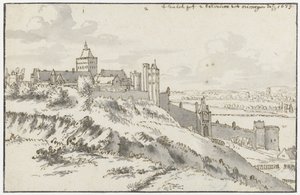 Gezicht op het Valkhof en Belvedere in Nijmegen door Valentijn Klotz (possibly)