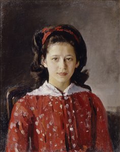 Portret van Lyudmila Anatolyevna Mamontova 1874-1937, 1884 door Valentin Aleksandrovich Serov