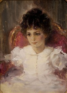 Portret van Tatyana Sergeevna Khokhlova, geboren Botkina, als kind door Valentin Aleksandrovich Serov