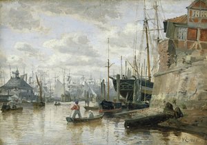 De blokhut in de haven van Hamburg, 1848 door Valentin Ruths