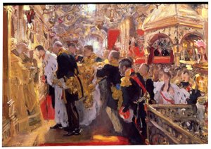 De Kroning van Keizer Nicolaas II in de Maria-Tenhemelopnemingskathedraal door Valentin Serov