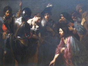Christus en de overspelige vrouw door Valentin de Boulogne