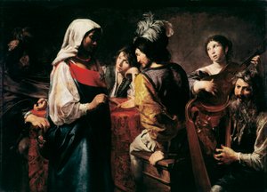 La Teller de bonne aventure Schilderij door Jean Valentin de Boulogne (1594-1632) Dim. 125 x 175 cm Parijs, Musee du Louvre door Valentin de Boulogne