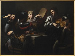 Muzikanten en soldaten door Valentin de Boulogne