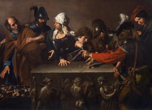 De Verloochening van Sint Petrus, door Valentin de Boulogne (1591-1632)