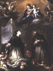 Madonna en Kind verschijnen aan twee Dominicaanse heiligen door Valerio (circle of) Castello