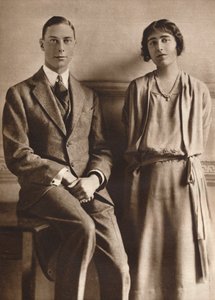 Lady Elizabeth Bowes Lyon en de Hertog van York bij de aankondiging van hun verloving