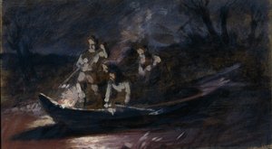 Nacht speervissen, 1870s door Vasili Grigorevich Perov