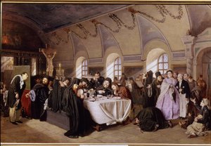 Een maaltijd in het klooster door Vasili Grigorevich Perov