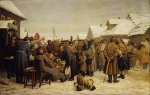 Openbare veiling van eigendommen voor achterstallige betalingen door Vasili Maksimovich Maksimov