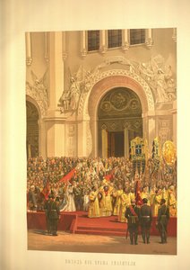 Het keizerlijke paar verlaat de Kathedraal van Christus de Verlosser Uit het Kroningsalbum